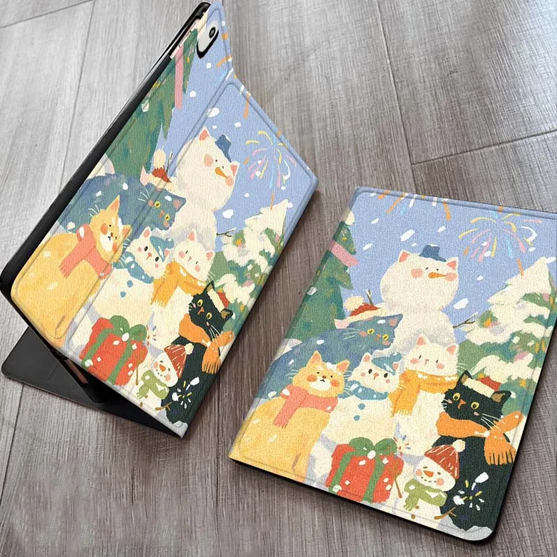 حافظة بنمط توضيحي على شكل قطة لطيفة لجهاز iPad Pro 10th 11th 5th 6th 7 8 9 2 gen 11 13 M4 M5 10.2 9.7 12.9 10.5 10.9 بوصة