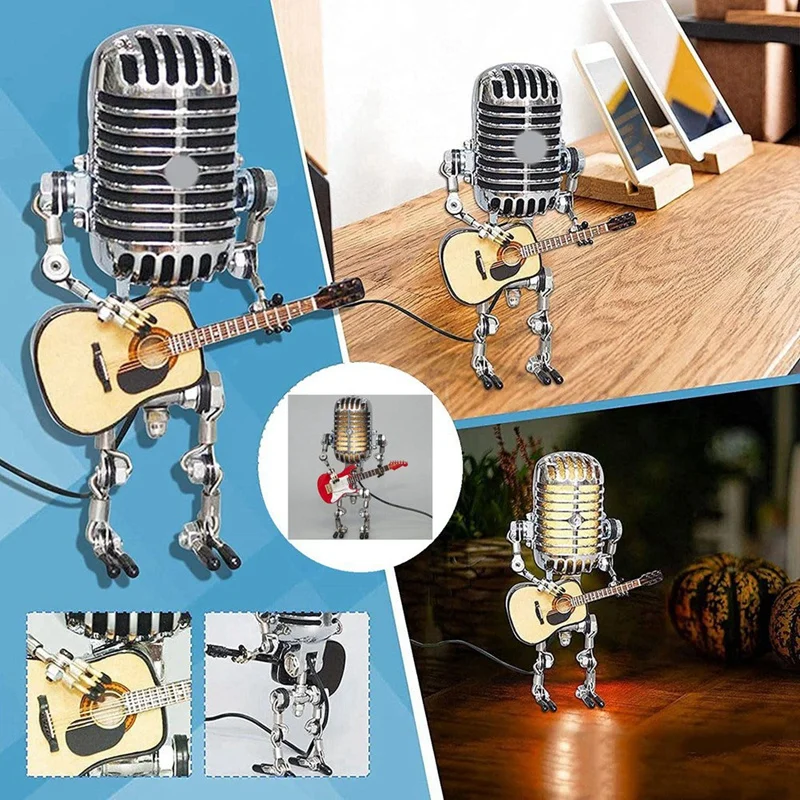 

New Retro Style Vintage Microphone Robot Desk Lamp, Vintage Microphone Robot Touch Dimmer Lamp Table Lamp