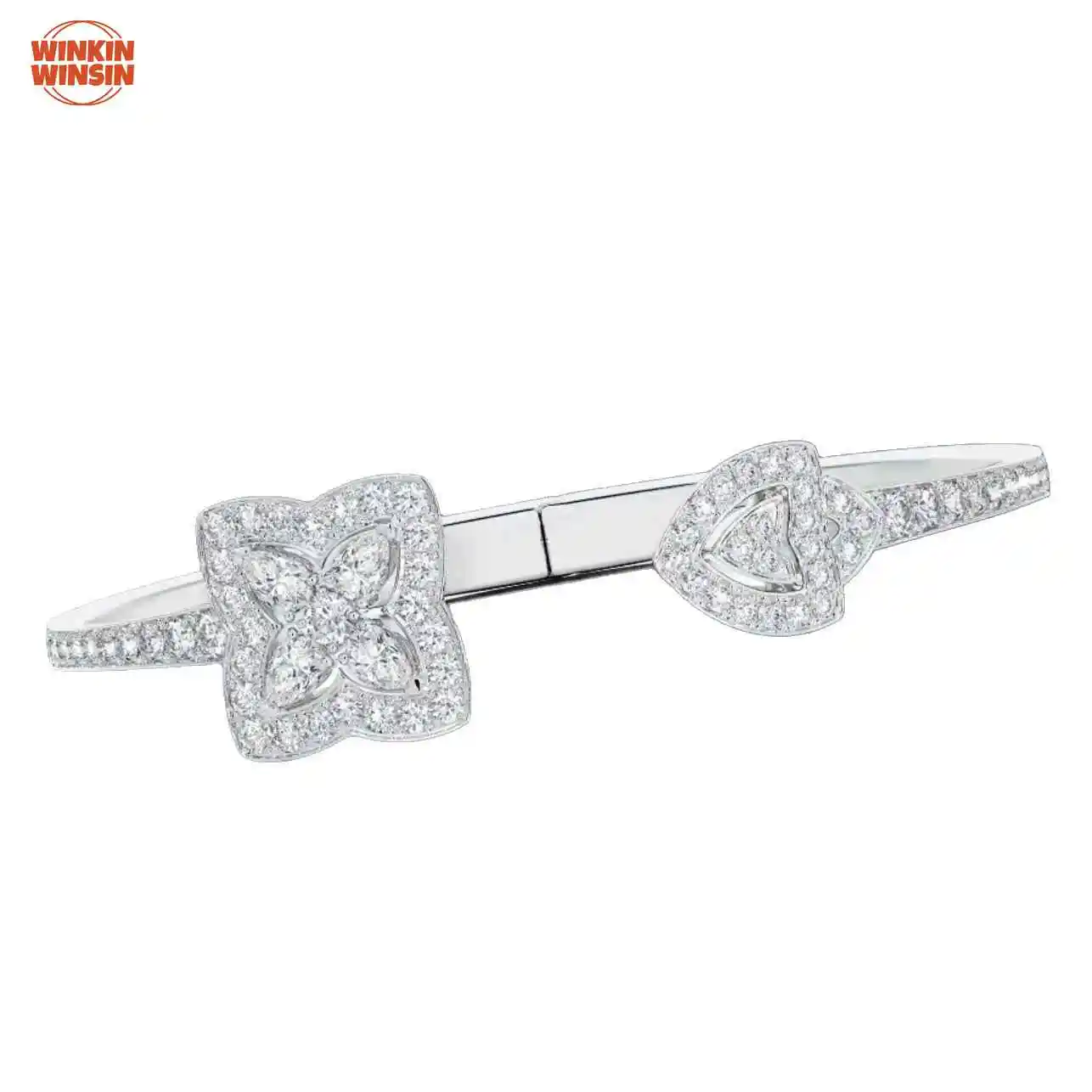 

Winkin Winsin S925 925 Sterling Silver Lotus Thick Version Open Diamond Bangle Party Bangle Bracelet Jewelry