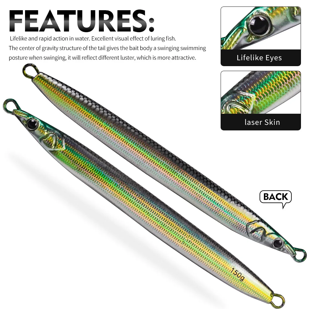 Proberos 1 Stück Metall-Jig 30g -150g Angeljig Schnell Sinkender Ufer-Jigging Weitwurf-Jigs Künstliche Meeres-Angelköder – Detail 5