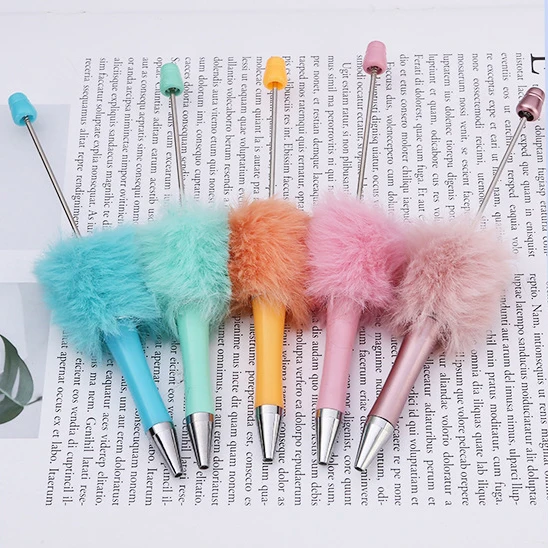 20pcs Creative DIY Plush Bead Pen Colorful Beaded Ballpoint Pens Handmade Plush Decoration Cute Ballpoint Pen for Writing