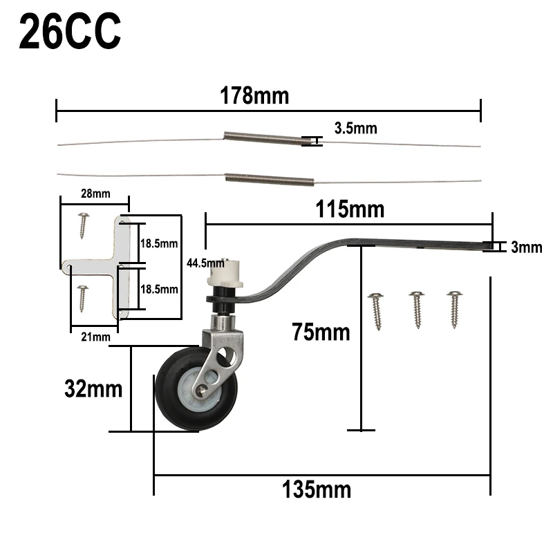 1Set Carbon Fiber Tail Wheel Bracket Landing Gear with Steering T-arm for 26CC/50CC/100CC Gasoline Engine RC Fixed Wing Aircraft