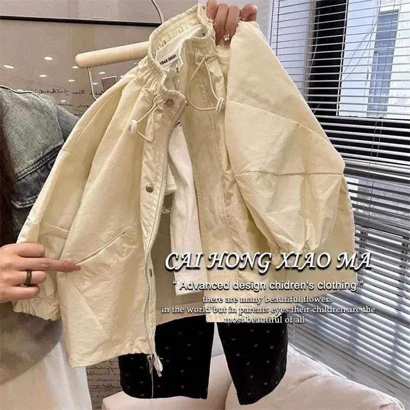 Korean Spring Summer Thin Jacket Baby Girls Stand Collar Coats Kids Windbreaker Outerwear Outdoor Clothes for Children 1-12 Y