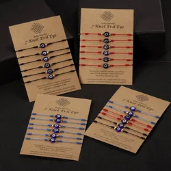 Turkish Colorful Evil Eye Bracelets Set 6pcs Men Lucky 7 Knots Red Black Braided Rope Charm Bracelet Couple Jewelry for Women