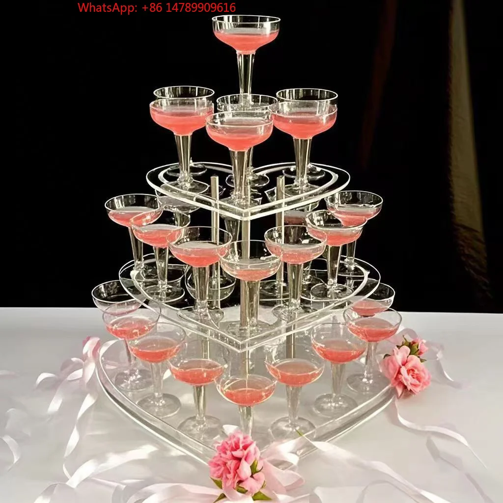 High-End Bespoke LED Bottle Display RackGaojian Modern Acrylic 3-Layer Heart-Shaped For Champagne Tower Wine Glass Cup Stand For
