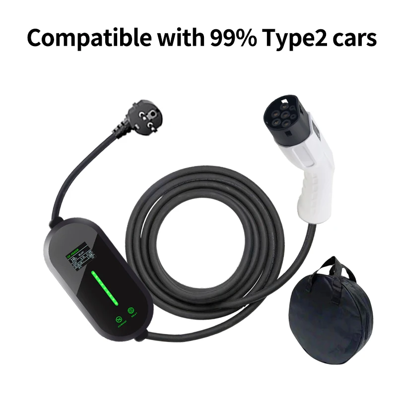 เครื่องชาร์จรถยนต์ไฟฟ้าแบบพกพา 32A 7KW 1 เฟส Type2 ปรับกระแสได้ กล่องชาร์จ EVSE