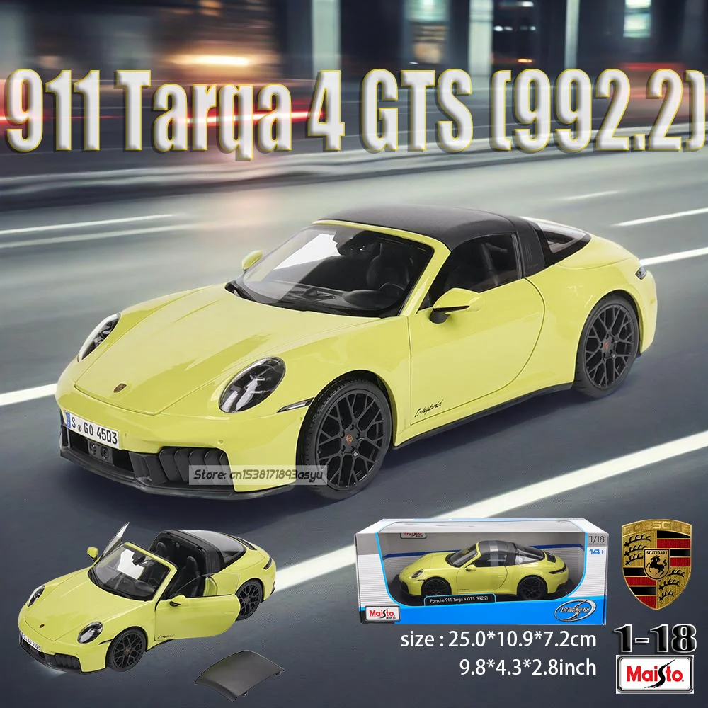 Maisto 1:18 modèle de voiture en alliage Porsche 911 Tarqa 4 GTS (992.2) classique jaune gris décoration Collection cadeau 5 portes peuvent être ouvertes
