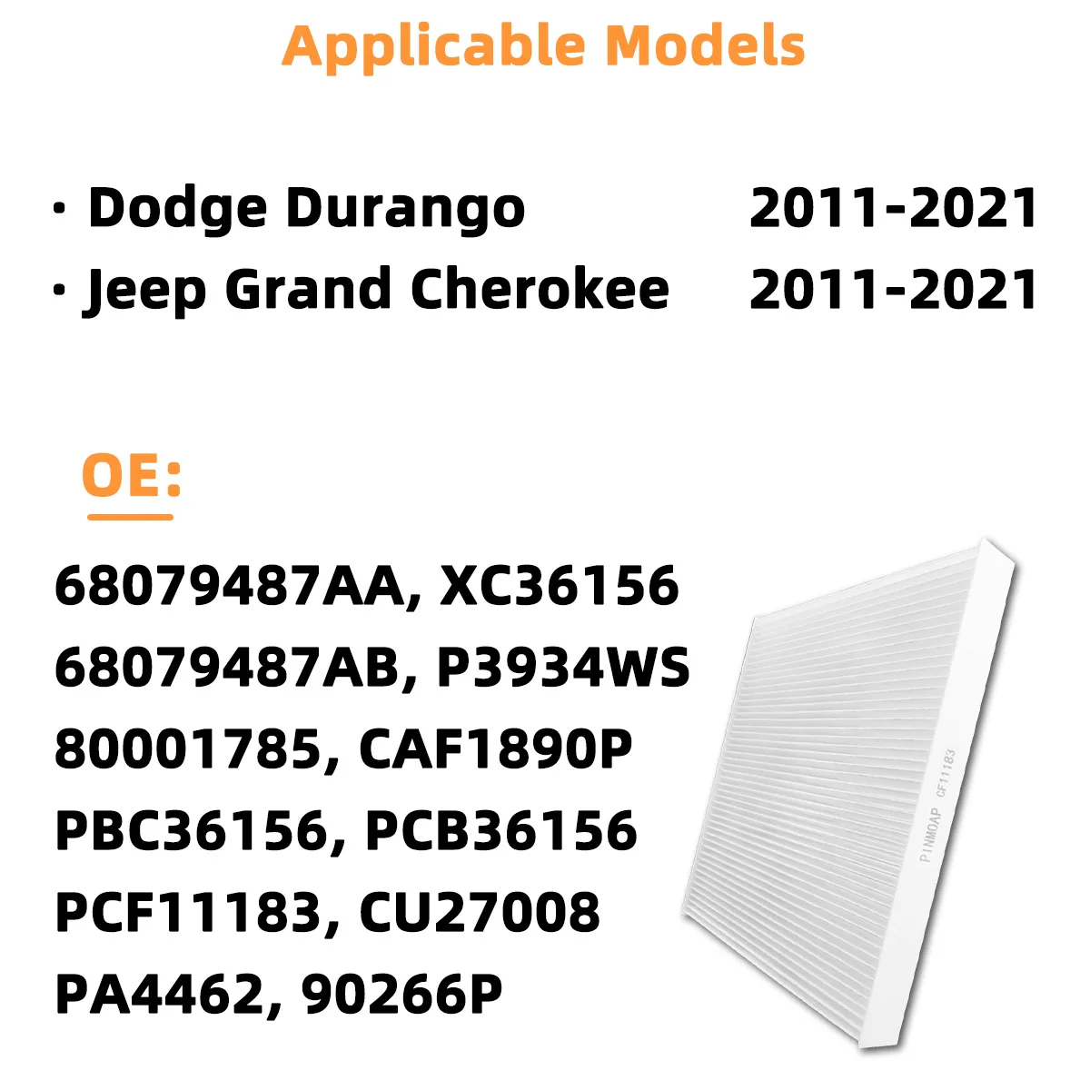 Innenraumluftfilter CF11183 passend für Dodge Durango 2011-2021, Jeep Grand Cherokee 2011-2021, 68079487AA, CAF1890P, XC36156, PA4462 – Detail 5