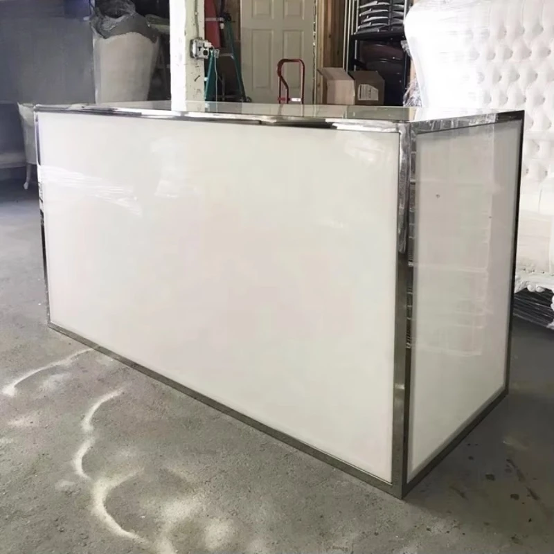 

Rectangle Stainless Steel Trim White Acrylic Wedding bar Table Wedding Decoration Wine Cabinet