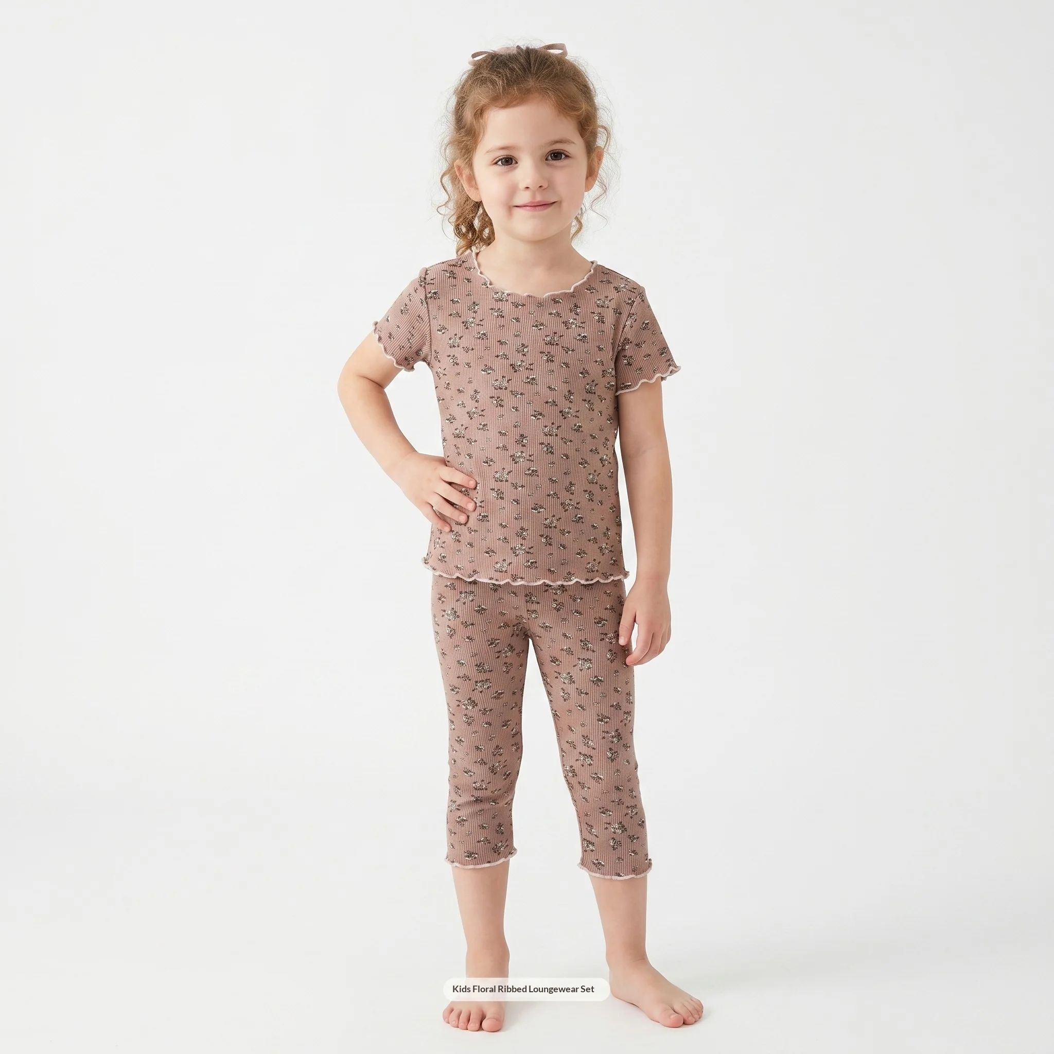 New Summer Collection: Girls' Ice-Silk Air-Conditioned Clothing—floral Short-Sleeve Top and Shorts Two-Piece Loungewear Set