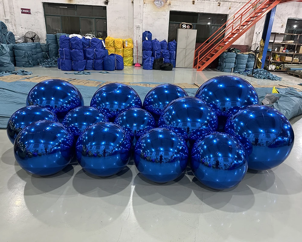 Bola de espelho inflável gigante azul, balão de discoteca reflexivo para festa de casamento, esfera flutuante enorme, decoração de eventos