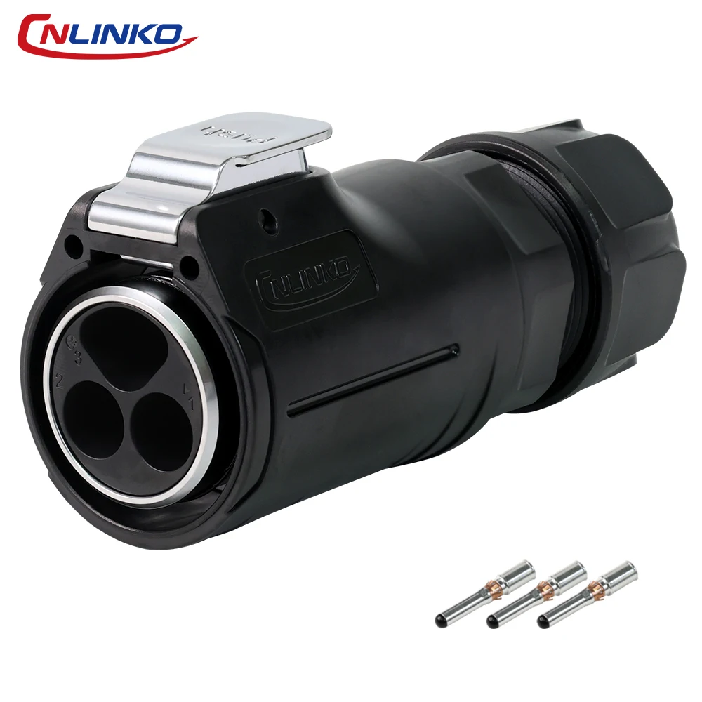 CNLINKO M32 IP68 Circular Heavy Duty Connector 3Pin/100A & 5Pin/50A Male/Female Set Solder/Crimp Type for Industrial Automation