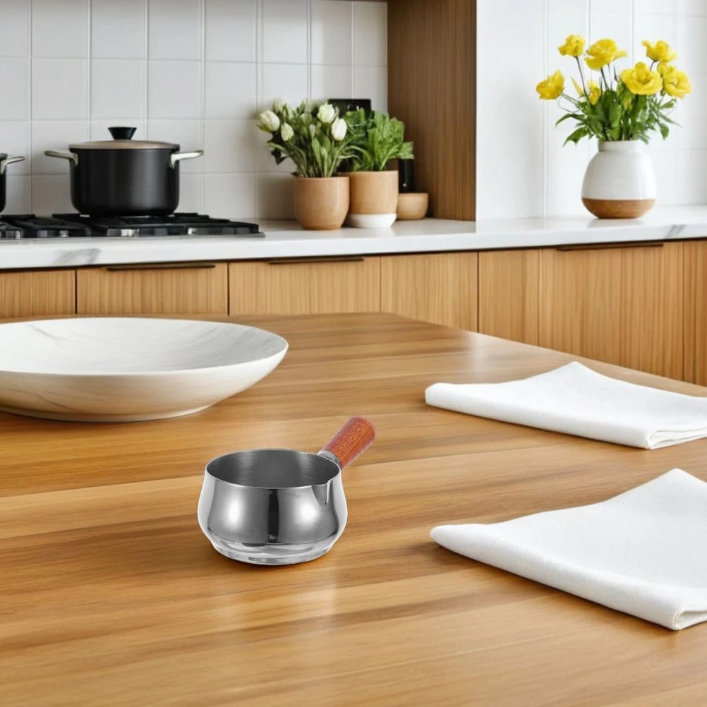 

Stainless Steel Sauce Cup 60Ml With Wooden Handle For Steak Bbq Salad Dressing Dipping Condiment Bowl Kitchen Restaurant Use