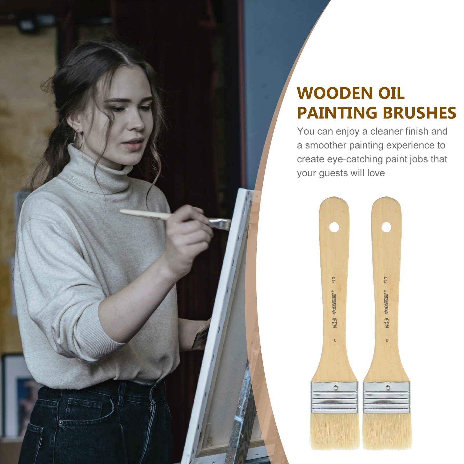 

2 Pcs Short Handle Oil Painting Brush Board Small Detail Wooden Watercolor Brushes for Artists