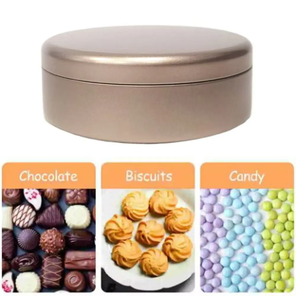 

3Pcs Durable Tinplate Tea Cake Tin 3 Color Round Cookie Storage Boxes Simple Candy Biscuit Packaging Box Chocolate
