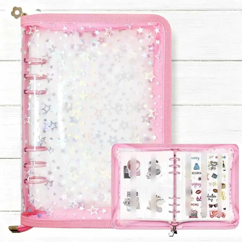 

A5 Sticker Storage Binder Collecting Book Zipper Album Laser Star Cover Loose Leaf Pocket Pages For Journal Card Photo Diy Craft