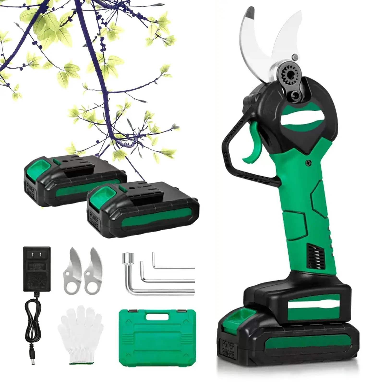 Professional Cordless Electric Pruning Shears, Tree Branch Pruner with 2 pcs Rechargeable 21V 1.5Ah SK5 s, 30mm Electric