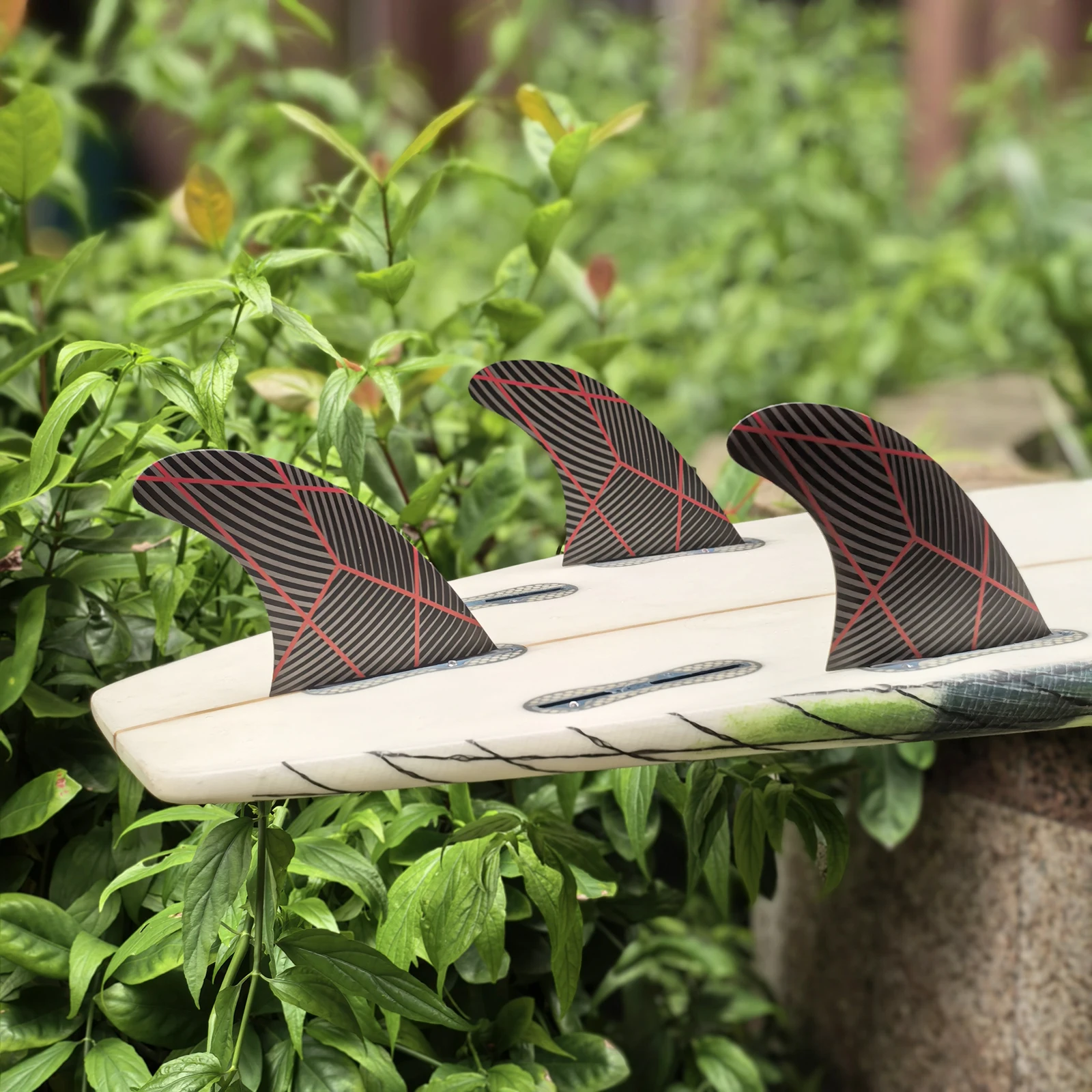 UPSURF FCS2 Surfboard Thruster Fins G5 G7 M/L Size Double Tabs Base Carbon Honeycomb Surf Fins Black Green Grid Line 3PCS/Set SU