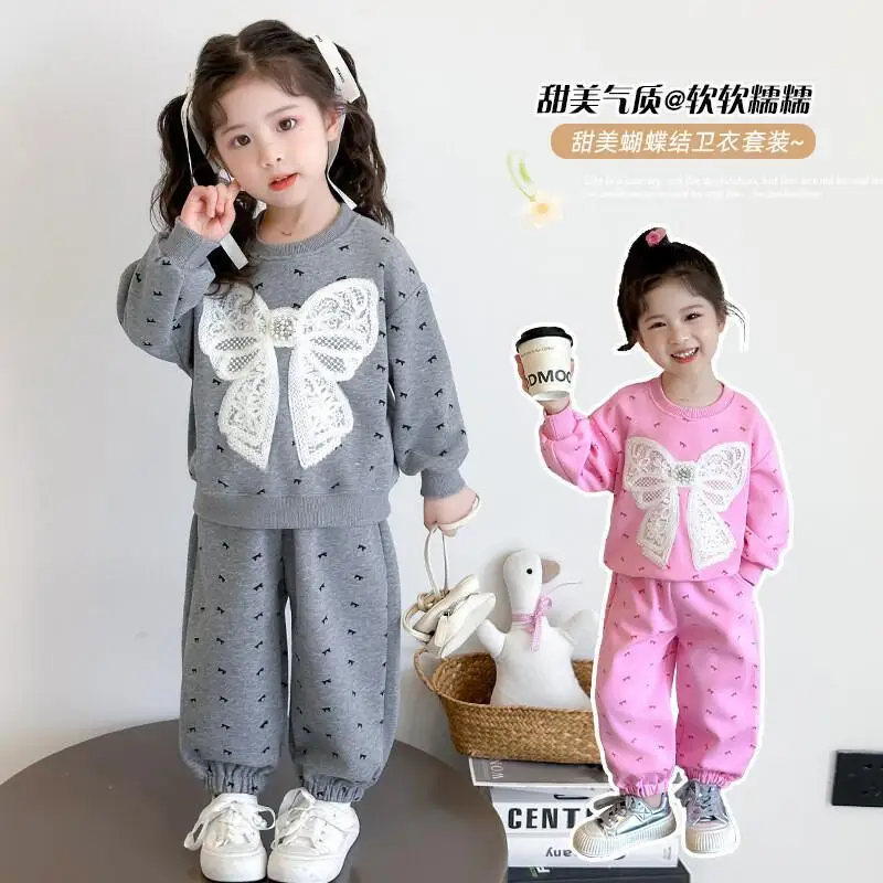 Spring and Autumn Fashion Set 2026 New Baby Hoodie, Children's and Girls' Two Piece Set, Middle and Small Children's Clothing,