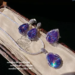 Exquisite Purple Cubic Zirconia S925 Silver Jewelry Set Women Wedding Earring Necklace Pendant Ring Birthday Gift Fine Jewelry