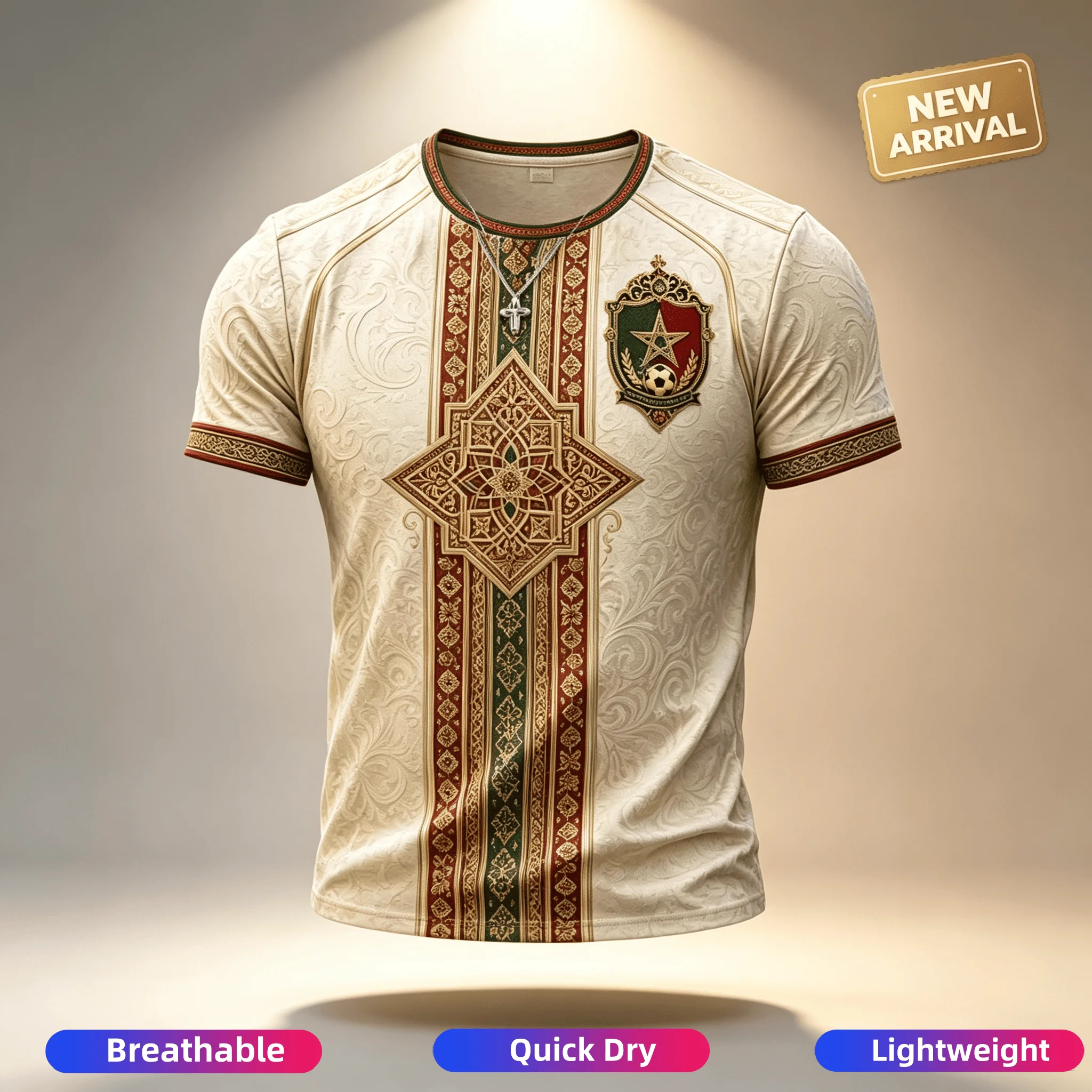 2026 New Men's Morocco Islamic 3D Printed Football Jersey T-shirt Suitable for Daily and Training Wear Quick Drying Sweatshirt