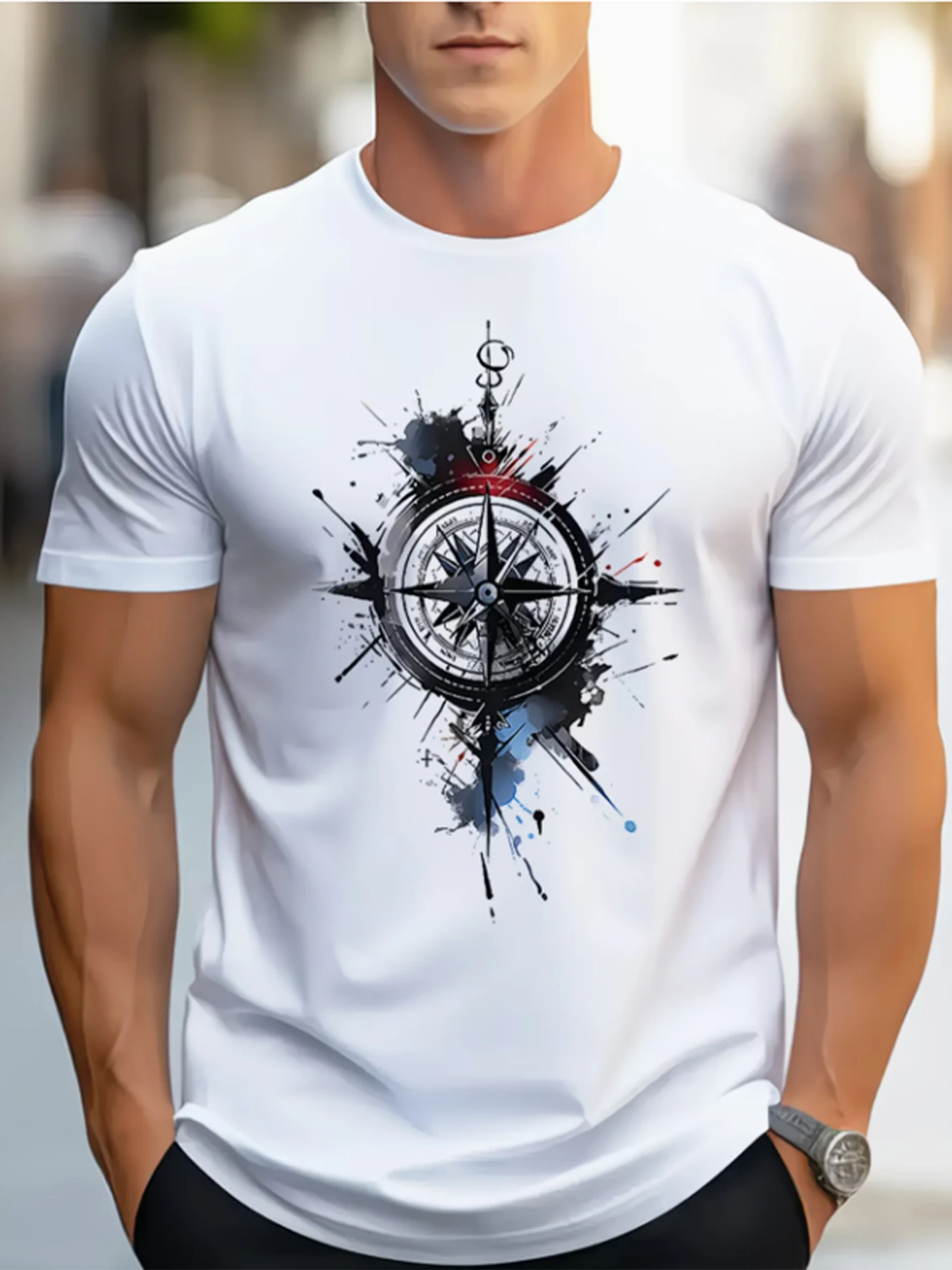 T-shirt with compass rose and nautical design, summer and spring streetwear