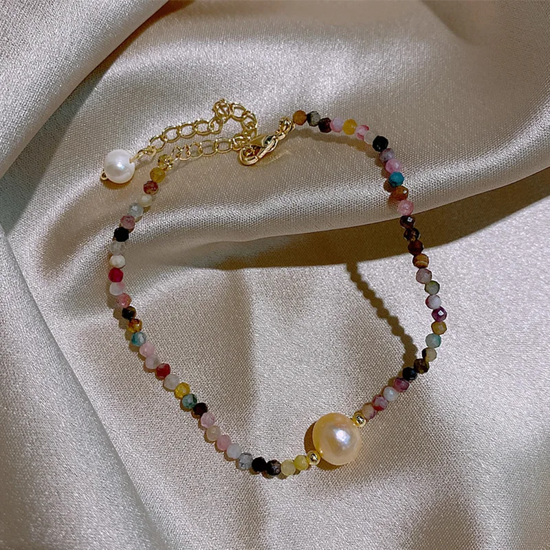 Heißer Verkauf Einfache Design Turmalin Stein & Natürliche Süßwasser Perle 14K Gold Gefüllt Weiblichen Charme Armband Schmuck Für Frauen geschenke – Detail 6