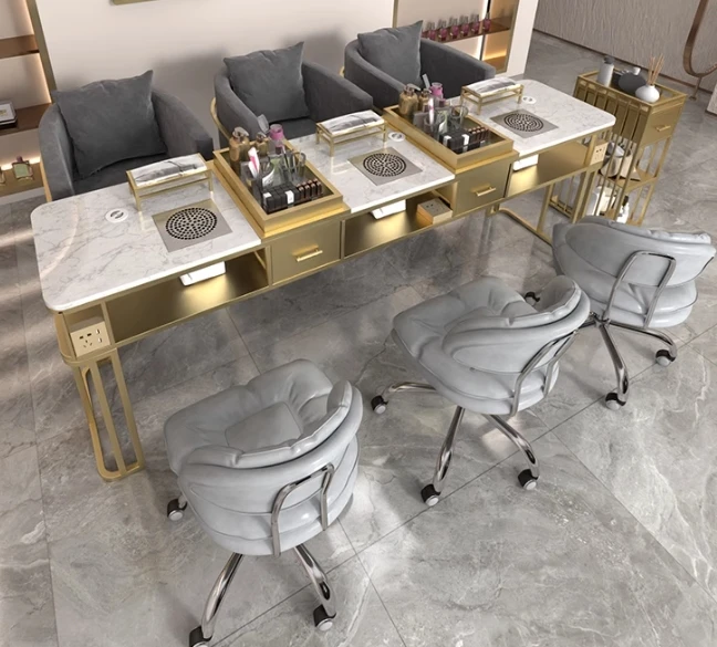 High Quality Saloon Furniture Single Double Three Seater Manicure Table Luxury Salon Nail Technician Table