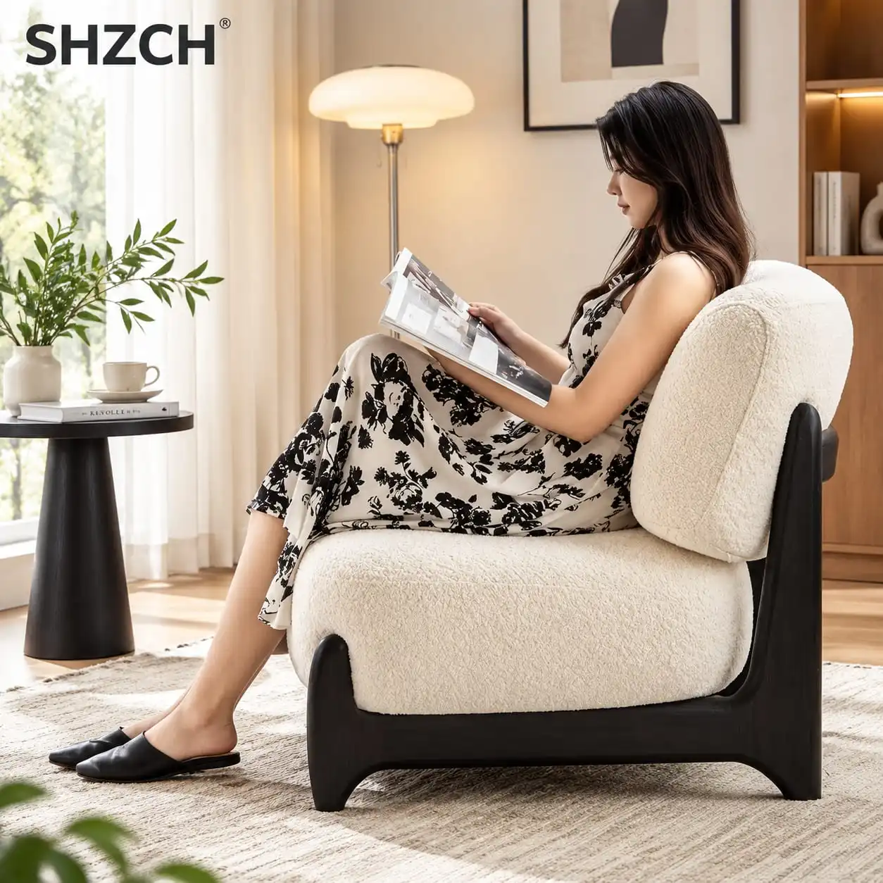 Fleece Soft Accent Chair Upholstered Mid Century Modern Lounge Fabric Chairs Reading Chairs Side Sitting Chair Solid Wood Chair