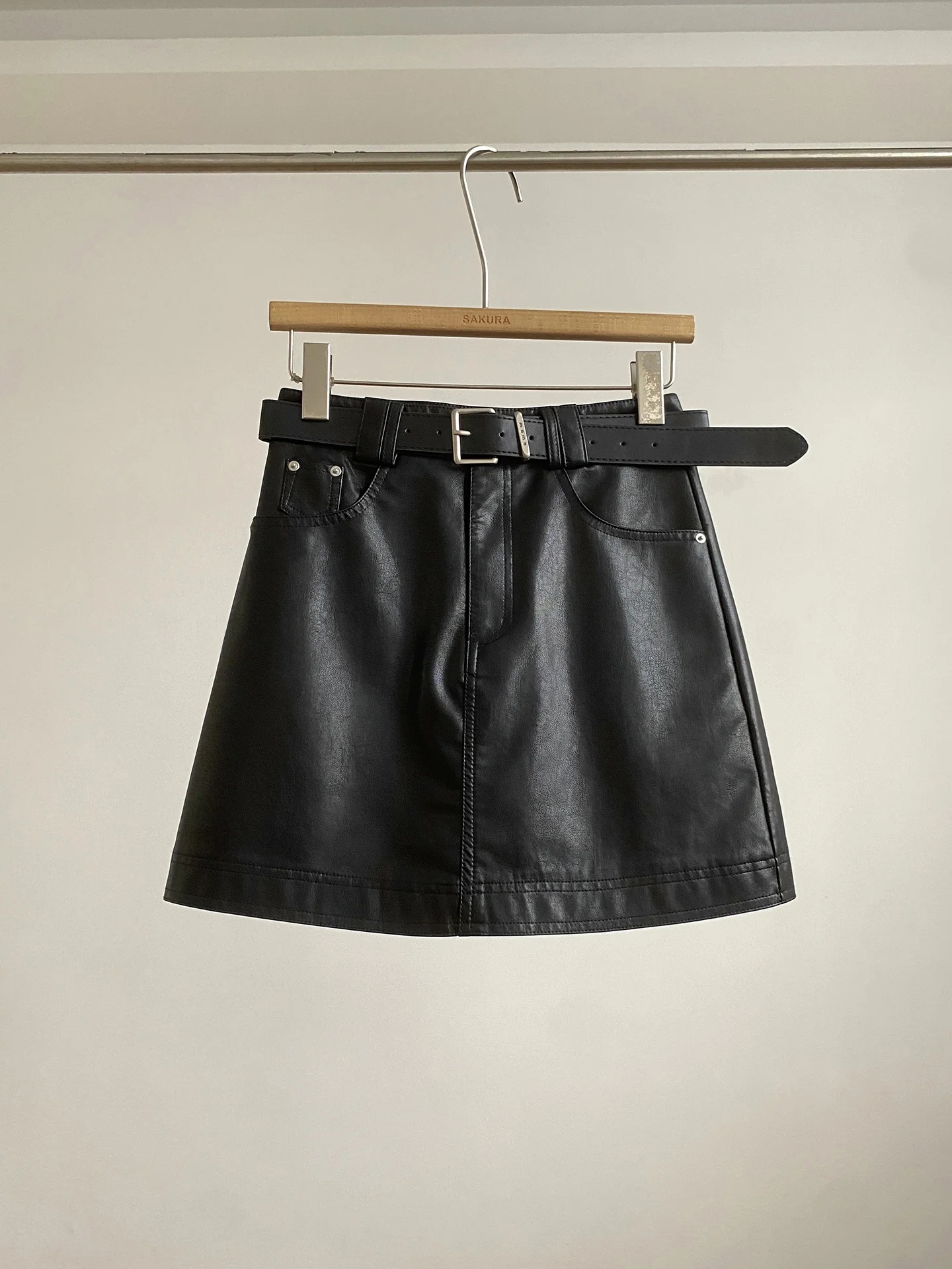 High Waist PU Leather  Skirt Women's A-Line Skirt Black Slimming Prevent Exposure Short Skirt Korean Style Autumn Fashion