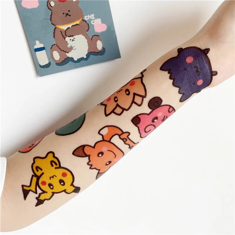 30Pcs Original Pokemon Tattoo Stickers Cartoon Waterproof Pikachu Sticker Funny Kawaii Kids Girl Christmas Birthday Gift Toy