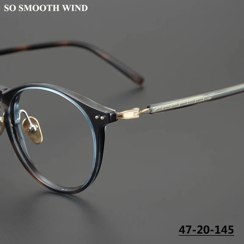 Japanese Luxury Handmade Acetate Titanium Glasses Frame Men Women Oval Round Vintage Eyeglasses Designer Spectacles Eyewear 9097