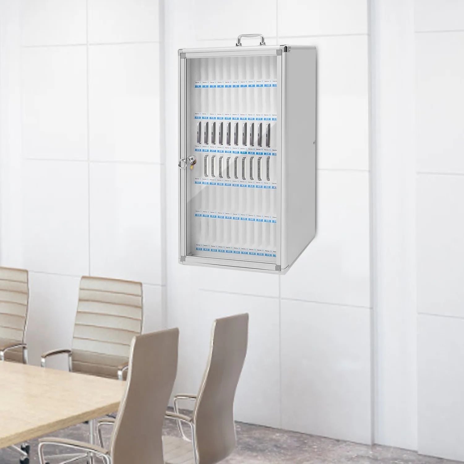 72 Slots Aluminum Alloy Pocket Chart, Cell Phone Locker for Classroom, Storage Cabinet for Cell Phones, Wall-Mounted with a Locked