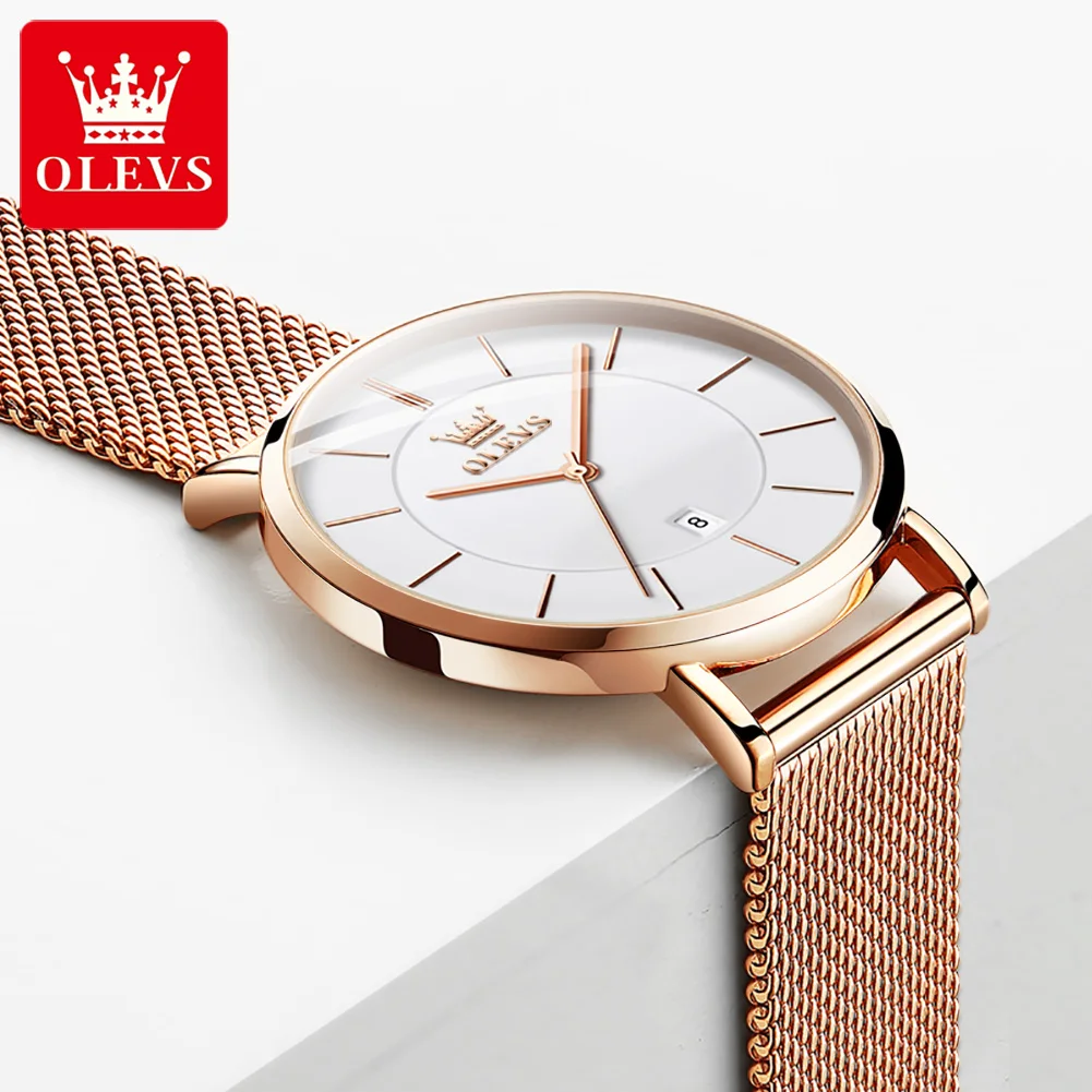 OLEVS Japan Quartz Movement Watch For Women 6.5mm Case Thickness Waterproof Ladies Hand Clock Calendar Fashion Dress Wrist Watch