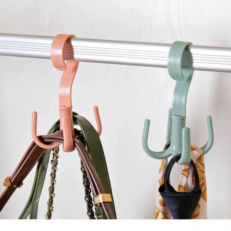 Rotating 4-Claw Hook Rack Multi-Functional Creative Clothes Hangers Wardrobe Tie Hat Bag Storage Organizers Bedroom Closets