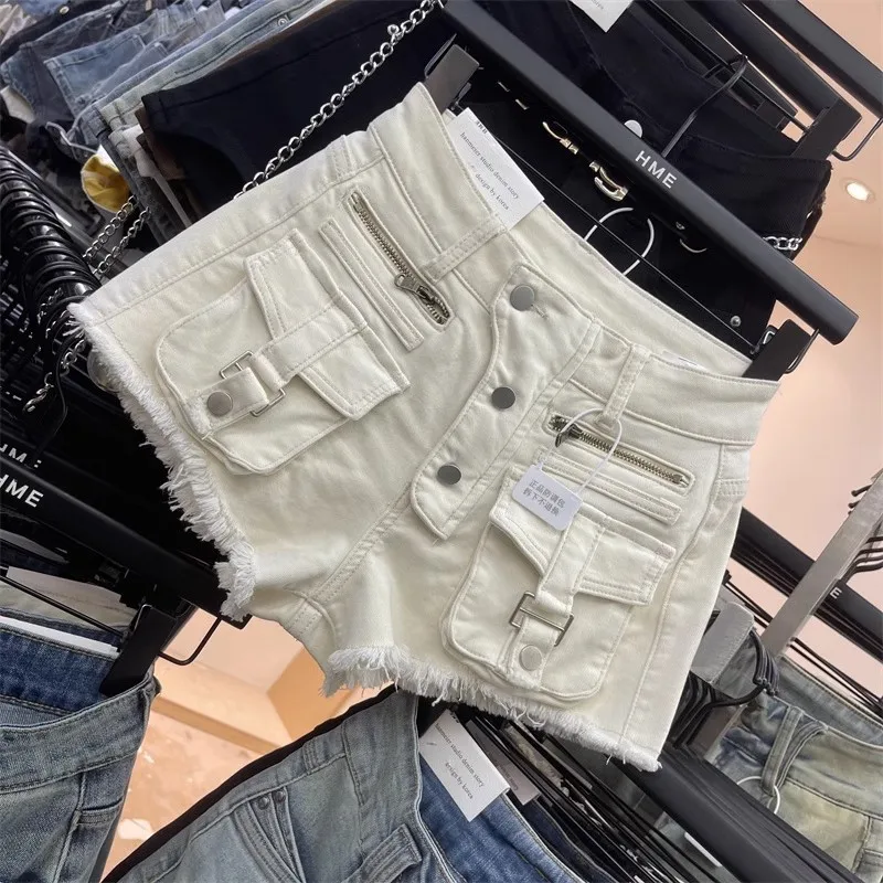 American Vintage Safari Style A-line Jeans Shorts Y2k High Street All Match Punk A-line Short Trouser Harajuku Casual Short Pant