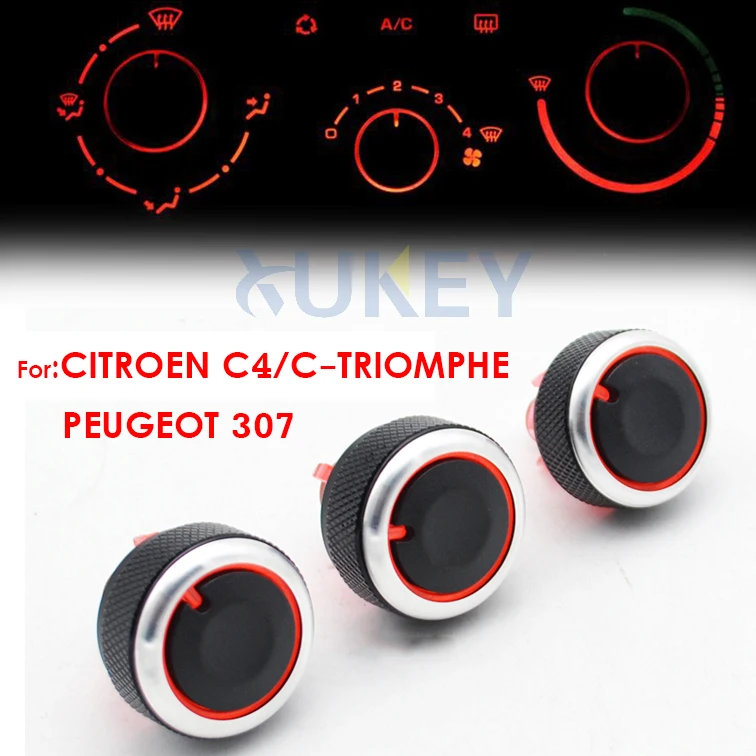 3x For PEUGEOT 307 CITROEN C-TRIOMPHE Aluminium Air Con AC Heater Climate Car Styling Control Switch knobs Dials Buttons