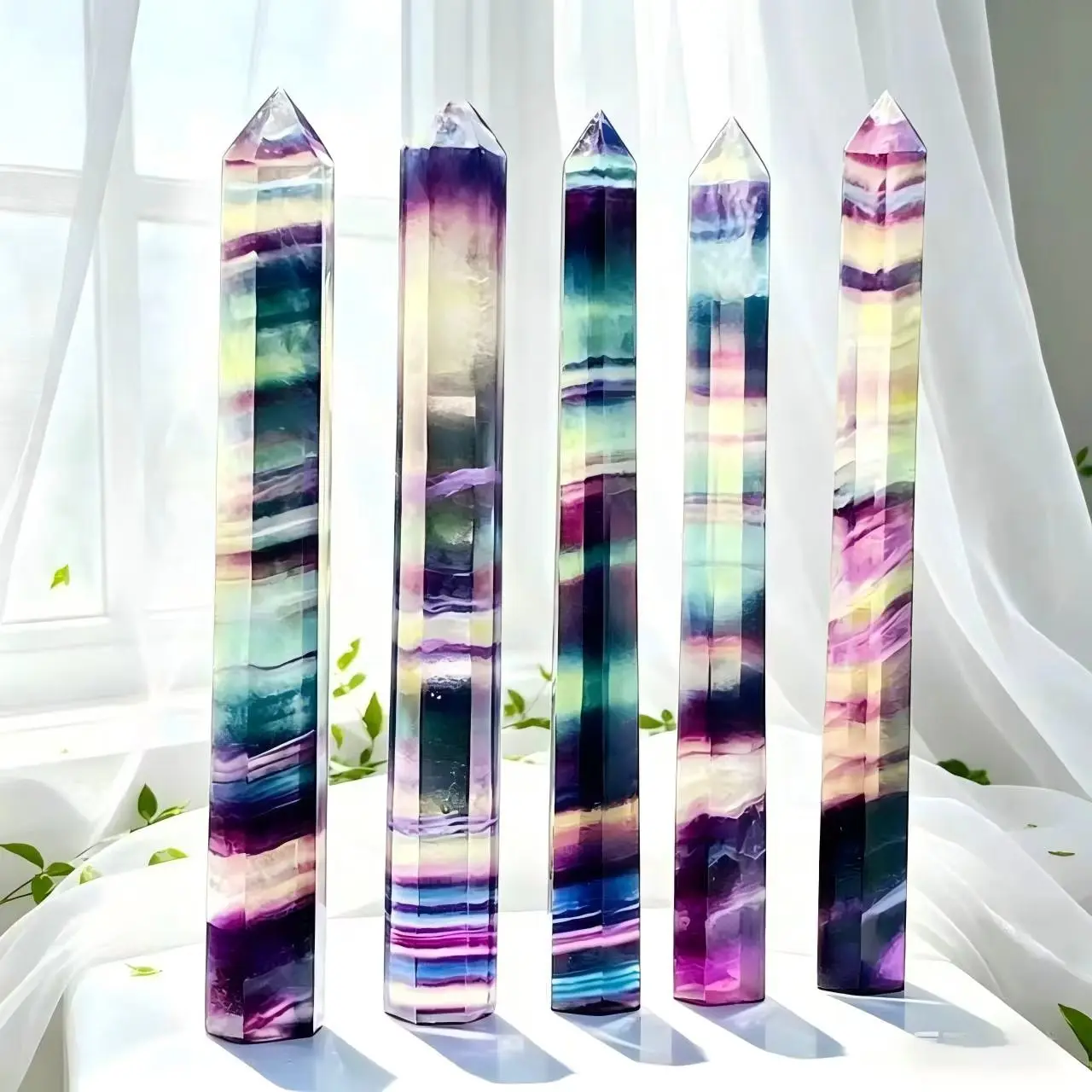 Baguette de Guérison en Fluorite 100% Naturelle, Colonne Hexagonale, Point de Clip, Décoration de Maison et Salle d'Étude, Cadeaux