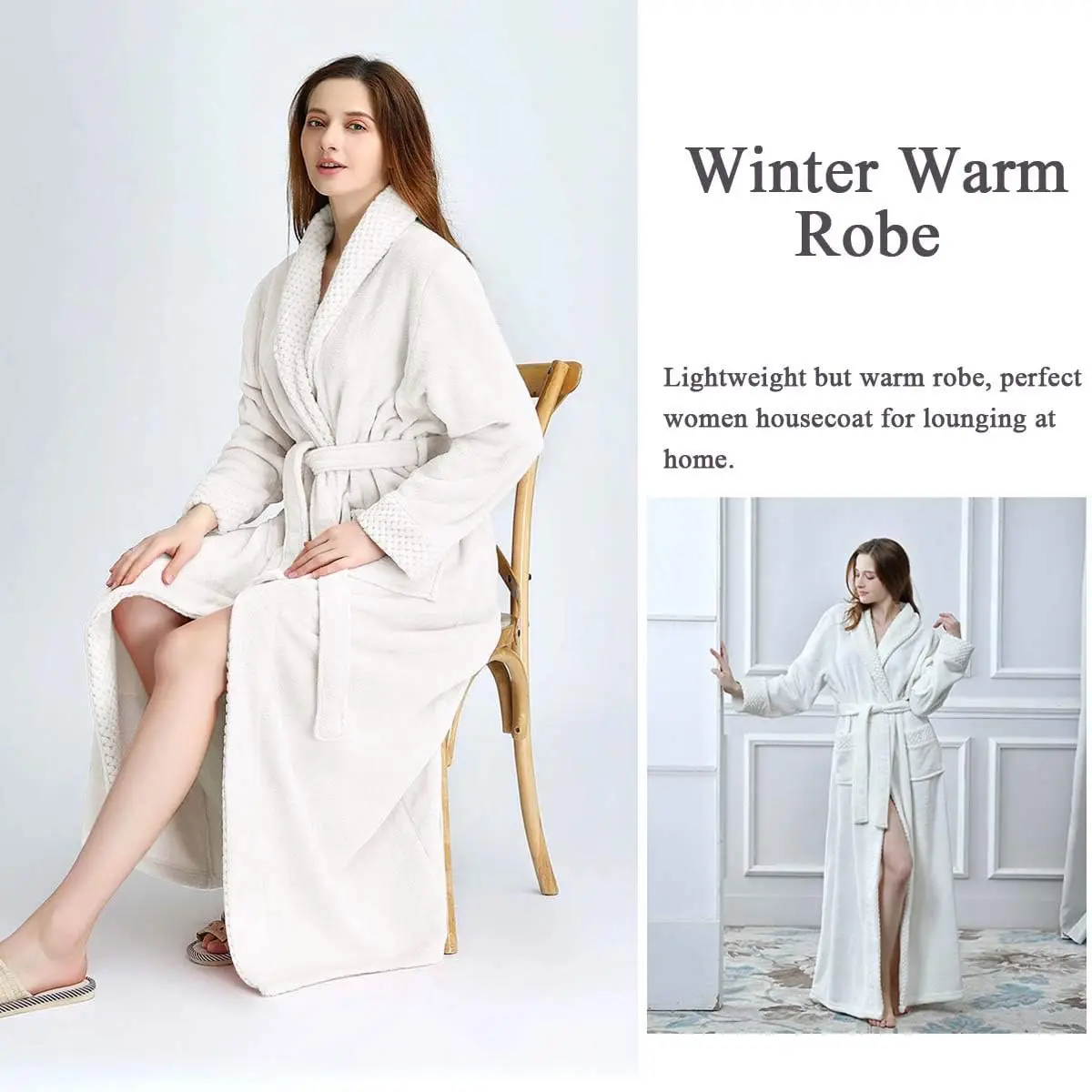 Long Bath Robe for Womens Plush Soft Fleece Bathrobes Nightgown Ladies Pajamas Sleepwear Housecoat Nightdress Lounge Wear