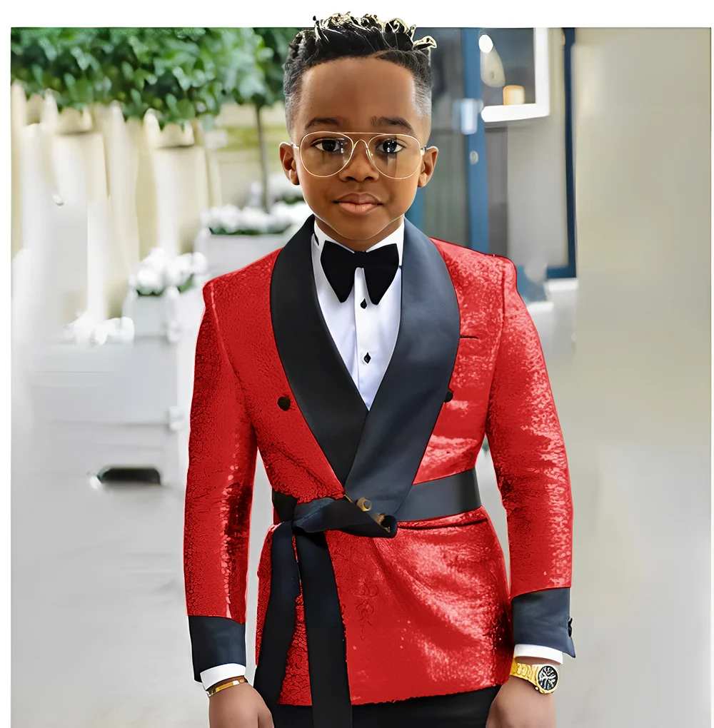 Sequin Boys Suit 2 Piece Set Double Breasted Blazer Wedding Kids Tuxedo Fashion Outfit 2-16 Years Old Custom Suit Boys
