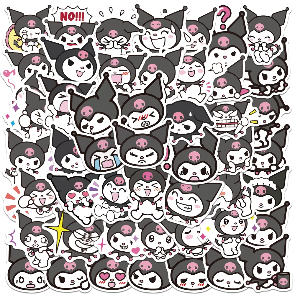 Pegatinas de dibujos animados Sanrio Kawaii Kuromi, calcomanías de dibujos animados para manualidades, papelería, teléfono, cuaderno, coche, impermeable, para fiesta de Anime, 50/100 piezas