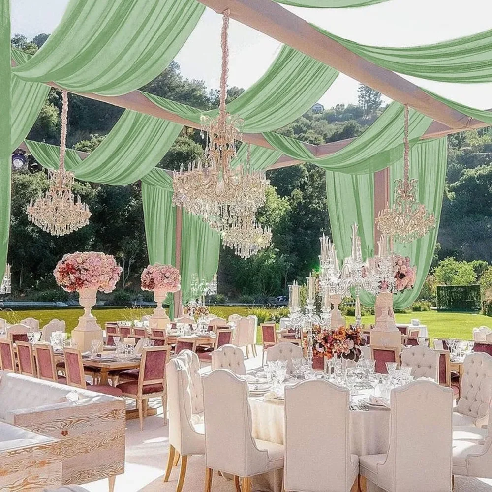 5x20ft Ceiling Drapes for Wedding, Chiffon Swag Curtain, Romantic Tulle Arbor Draping, 4 Panels Ceiling Drapes