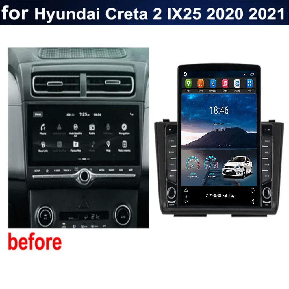 Tesla Type Android14 Car Radio For Hyundai Creta 2 IX25 2020-2050 Navigation GPS Multimedia Video Player Stereo Carplay+Auto DSP