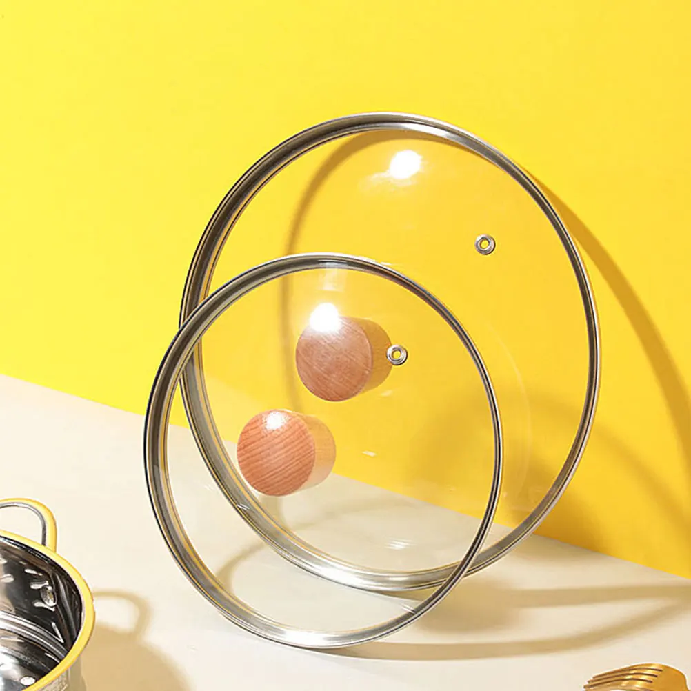 

Tempered Glass Lid Universal Pot Cover Wood Knob Heat Resistant Kitchen Cooking Essential For Home Restaurant Use