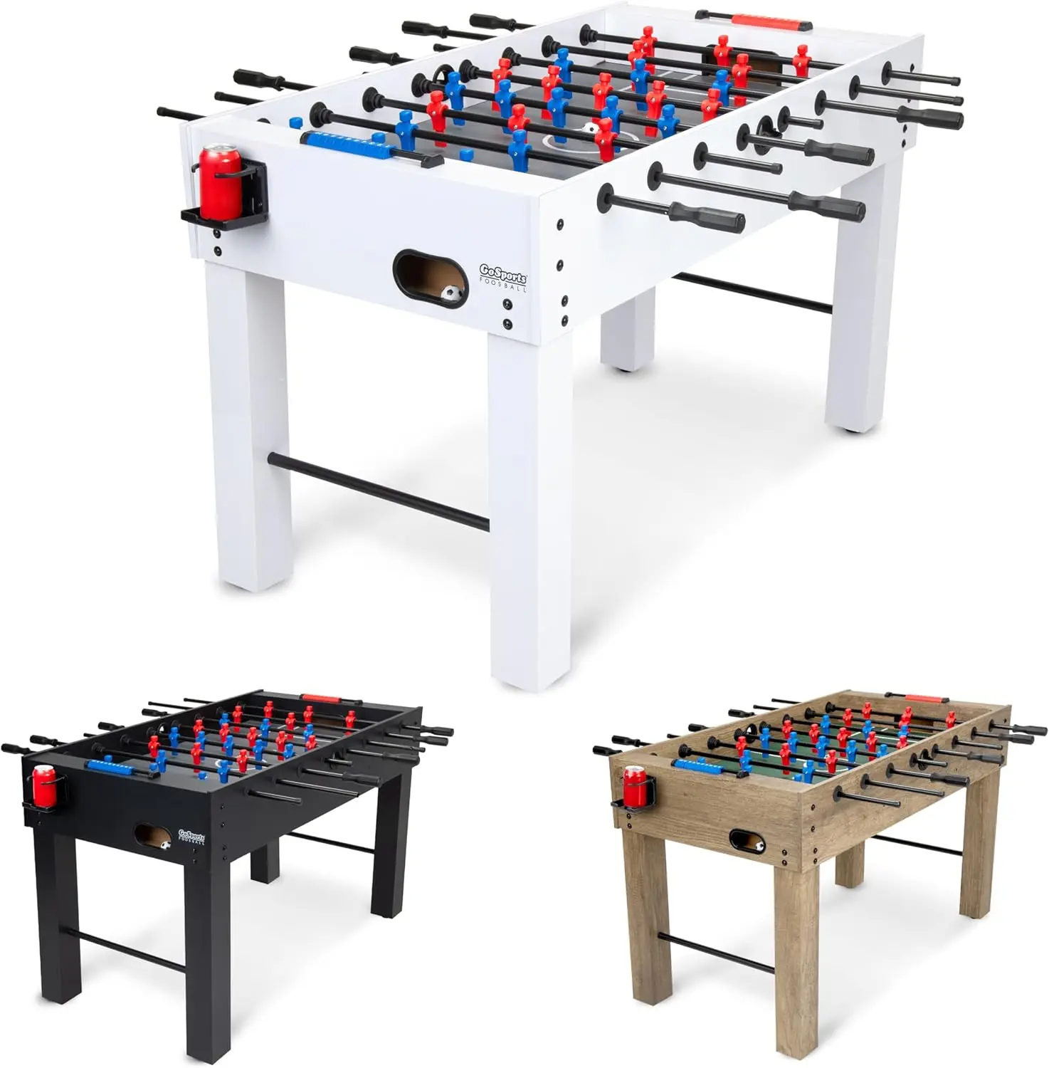 54 Inch Full Size Foosball Table - Includes 4 Balls and 2 Cup Holders – Black, Oak, or White