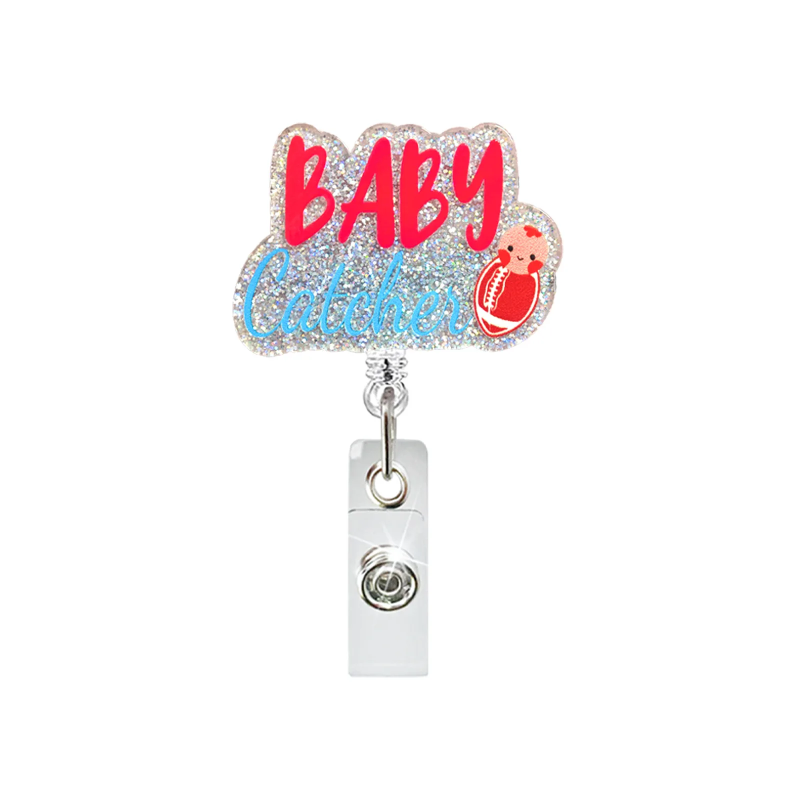 Glitter Acrylic Id Holder Comfortable Alligator Clip Badge Holder  Badge Reel Scratch-Resistant Retractable Badge Reel