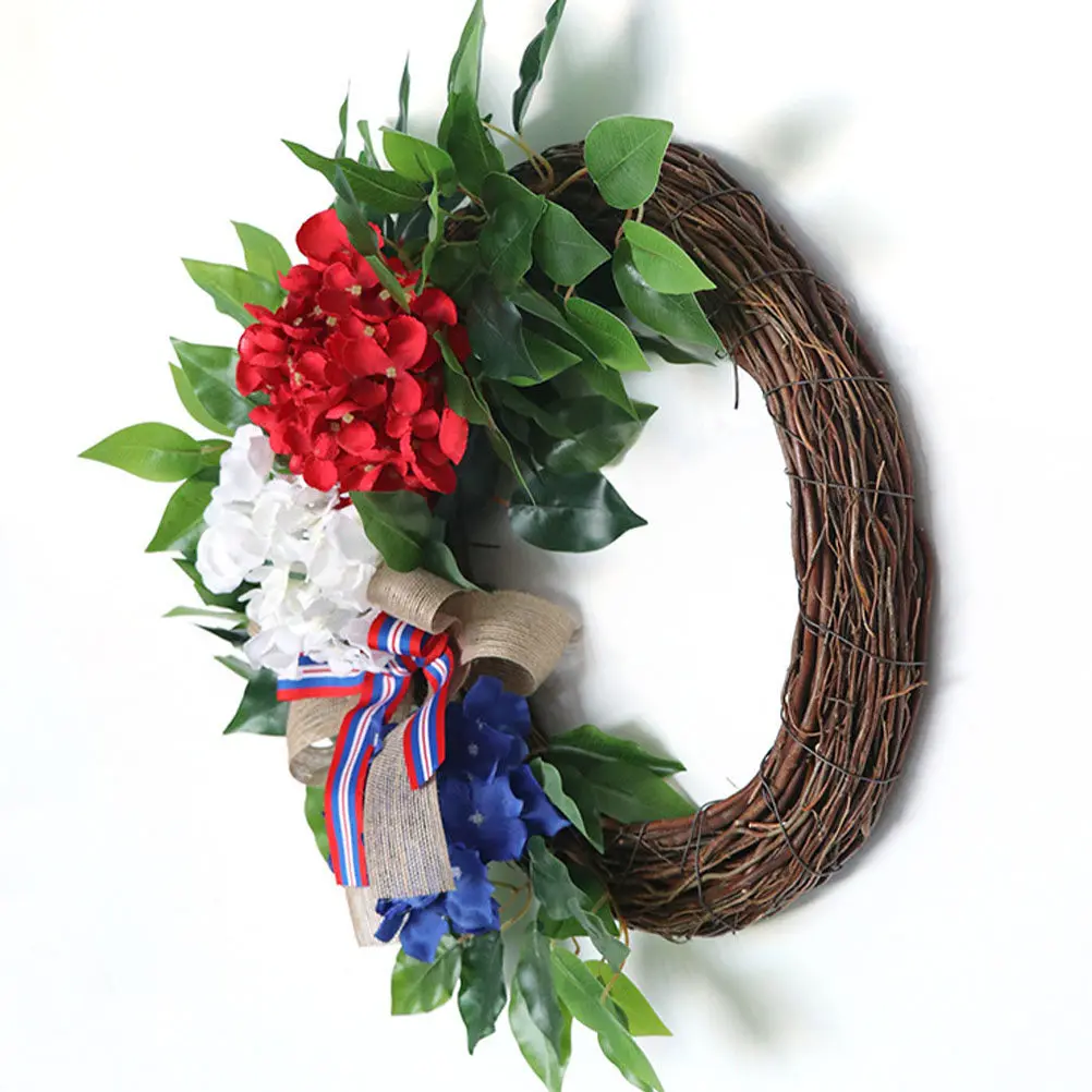 

1 шт. Венок ко Дню независимости с имитацией гортензии, цветочный декор для праздничного украшения дома, двери, каминной полки, окна, вечеринки, имитация растения