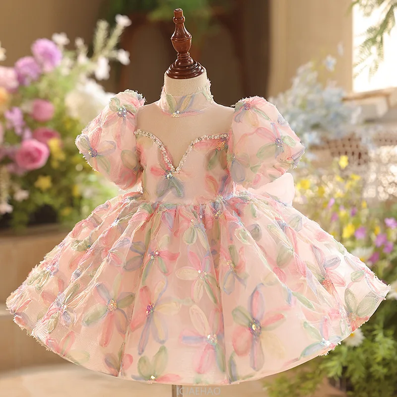 

2025 Children's Princess Dress Girls' Birthday Party Dresses Flower Girl Kids Vestido Costume Fashion Show Piano Performance