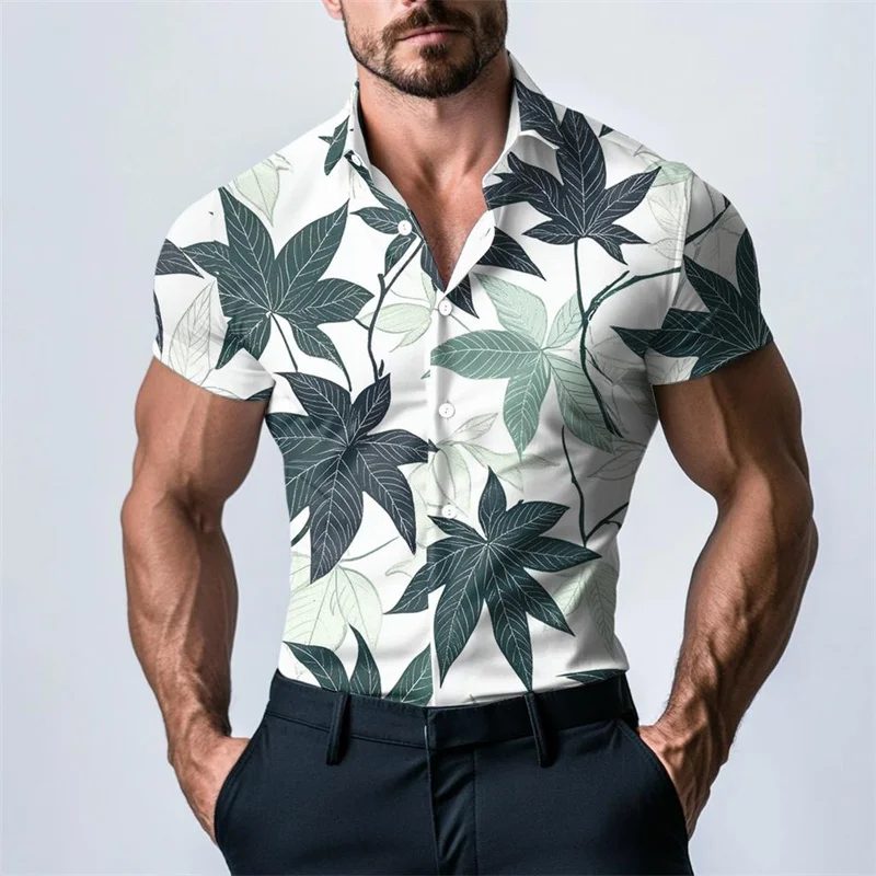 

Summer short-sleeved outdoor shirt casual Hawaiian vacation beach style top landscape print shirt loose large size men's clothin