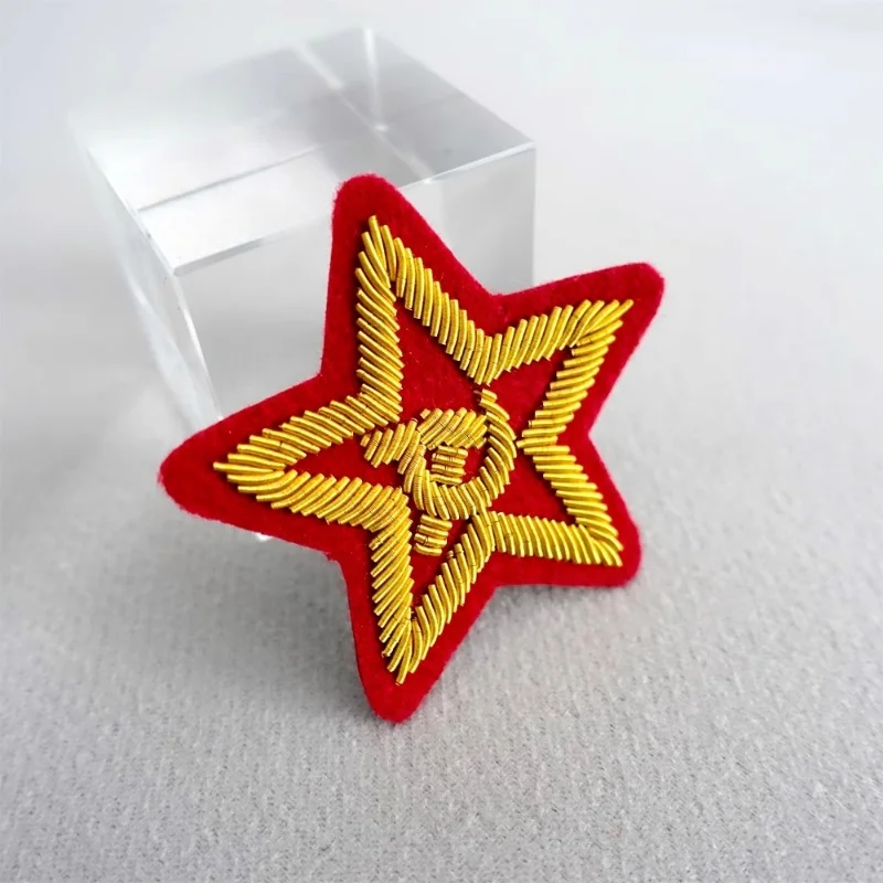 Metal indiano seda bordado tecido remendo acessório prop soviético estrela de cinco pontas vitória emblema vermelho